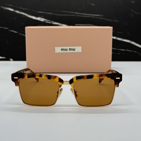 NEW MIU MIU MU10ZS 19P2Z1 WOMEN MIU MIU HAVANA GOLD SUNGLASSES MU 10ZS 19P2Z1 - Picture 2 of 15